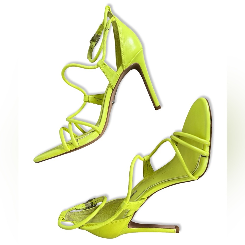Gianni Bini Heels Size 8 Neon Yellow Chartreuse Strappy Leather Kameela Wrap